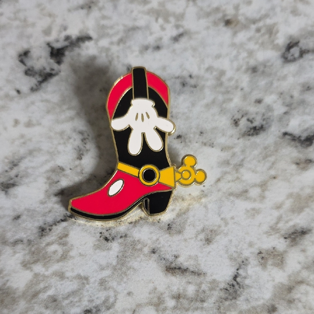 Red and Black Boot Pin with Yellow Accents